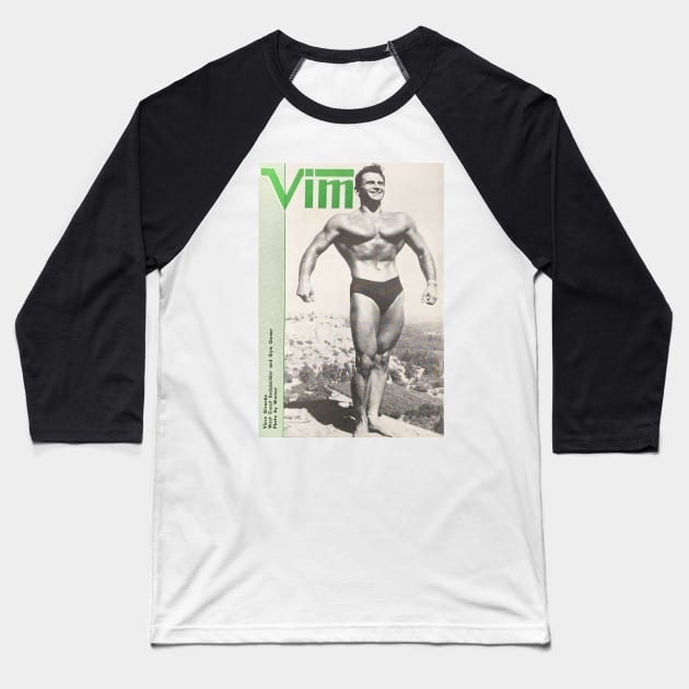 VIM Physique Magazine - Vintage Physique Muscle Male Model Magazine Cover Baseball T-Shirt by SNAustralia